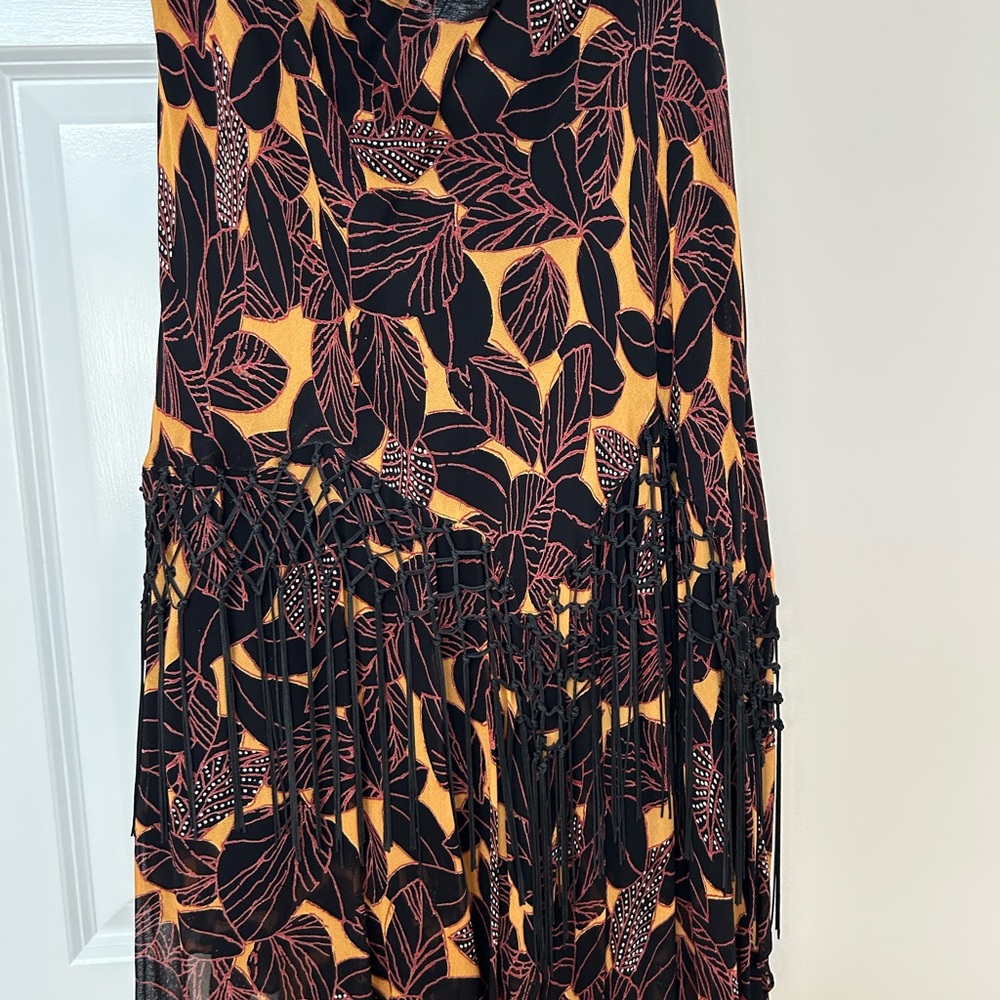 Dressbarn Black and Orange Patterned Fringe Dress